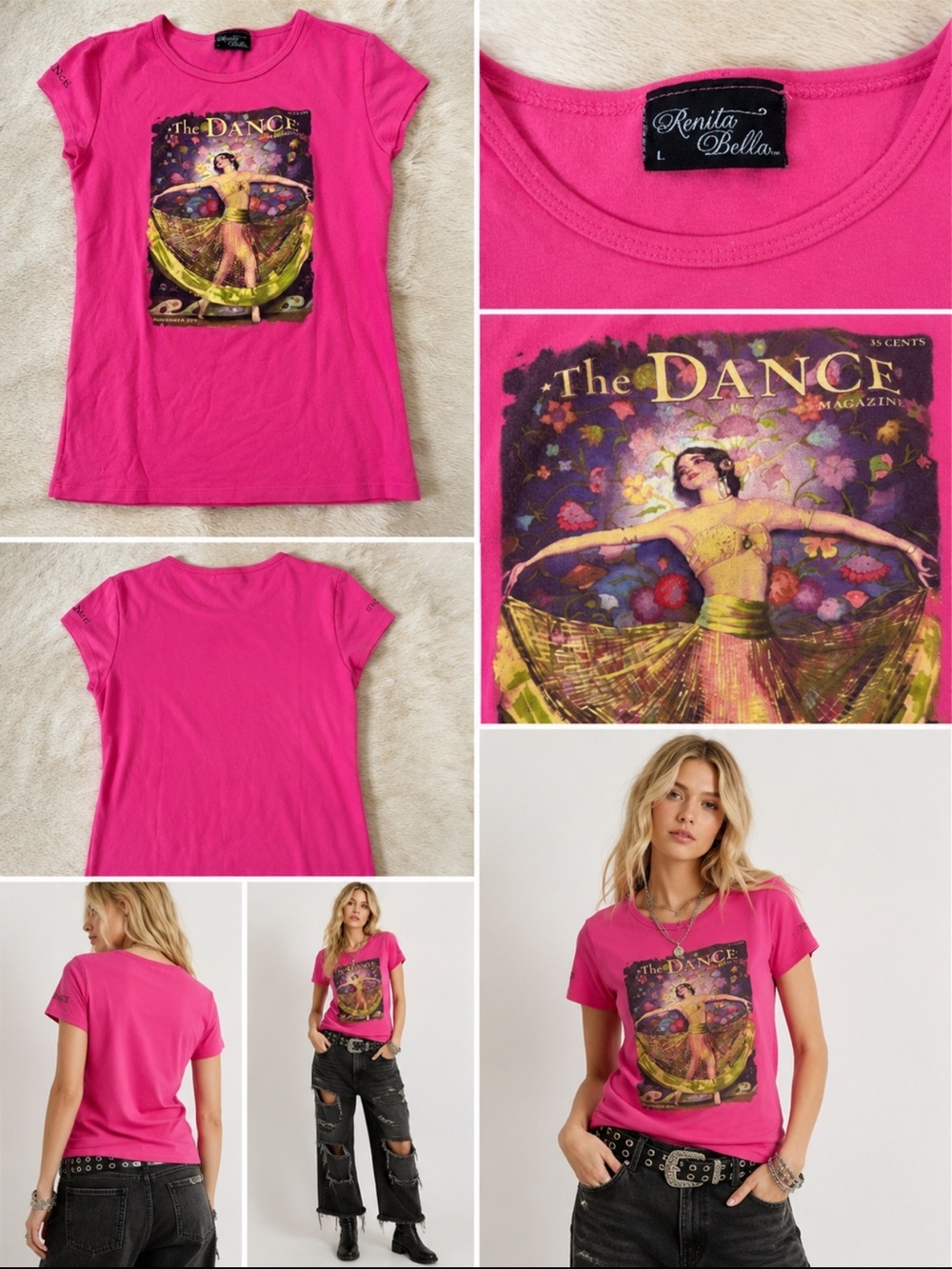 Vintage The Dance Magazine November 1929 Graphic Tee Pink Renita Bella Women’s L